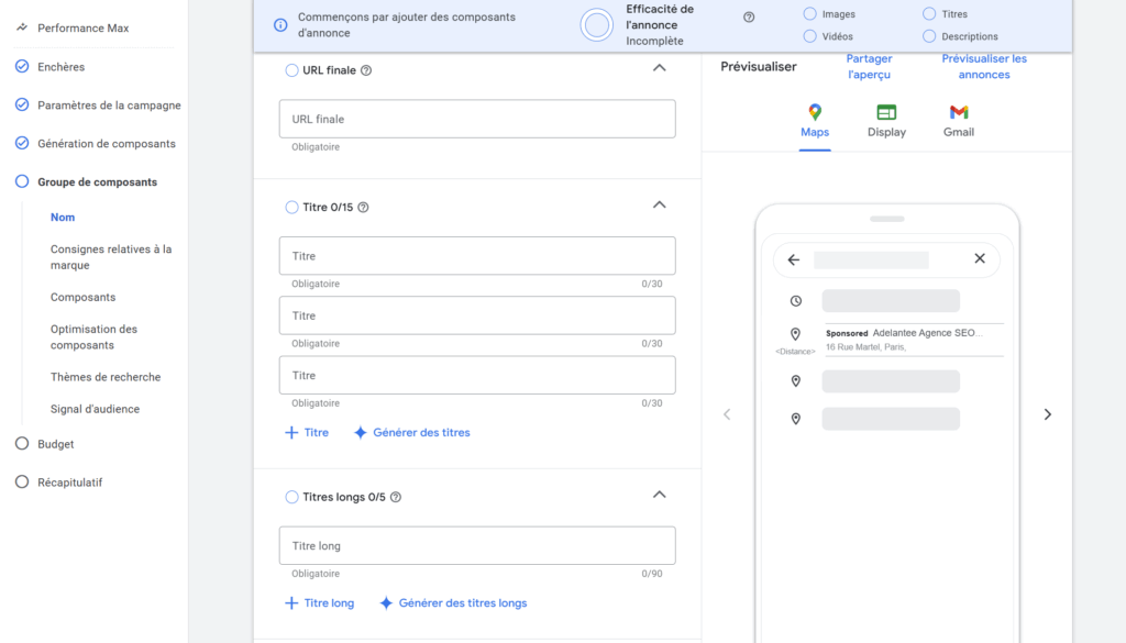 Groupe de composant Google ADS