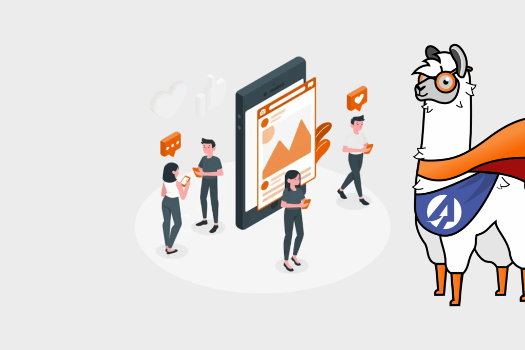 Illustration d’une audience marketing avec plusieurs personnes interagissant autour d’un smartphone géant, symbolisant la segmentation et le ciblage d’audience sur les réseaux sociaux.