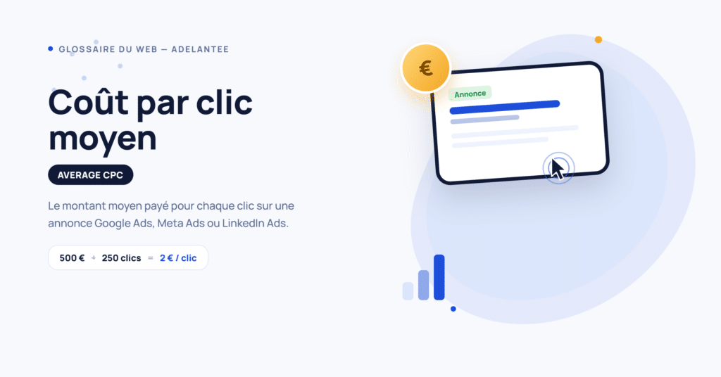 Average CPC : coût par clic moyen d'une campagne Google Ads, Meta Ads ou LinkedIn Ads