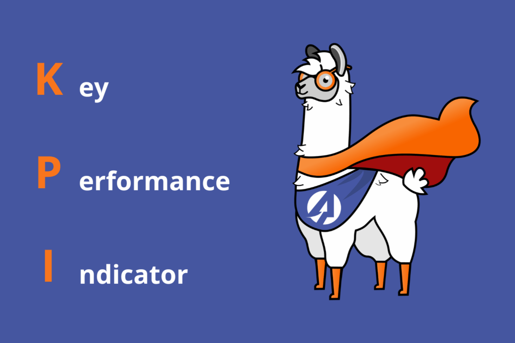 Illustration d’un lama avec une cape orange représentant un KPI, acronyme de Key Performance Indicator.