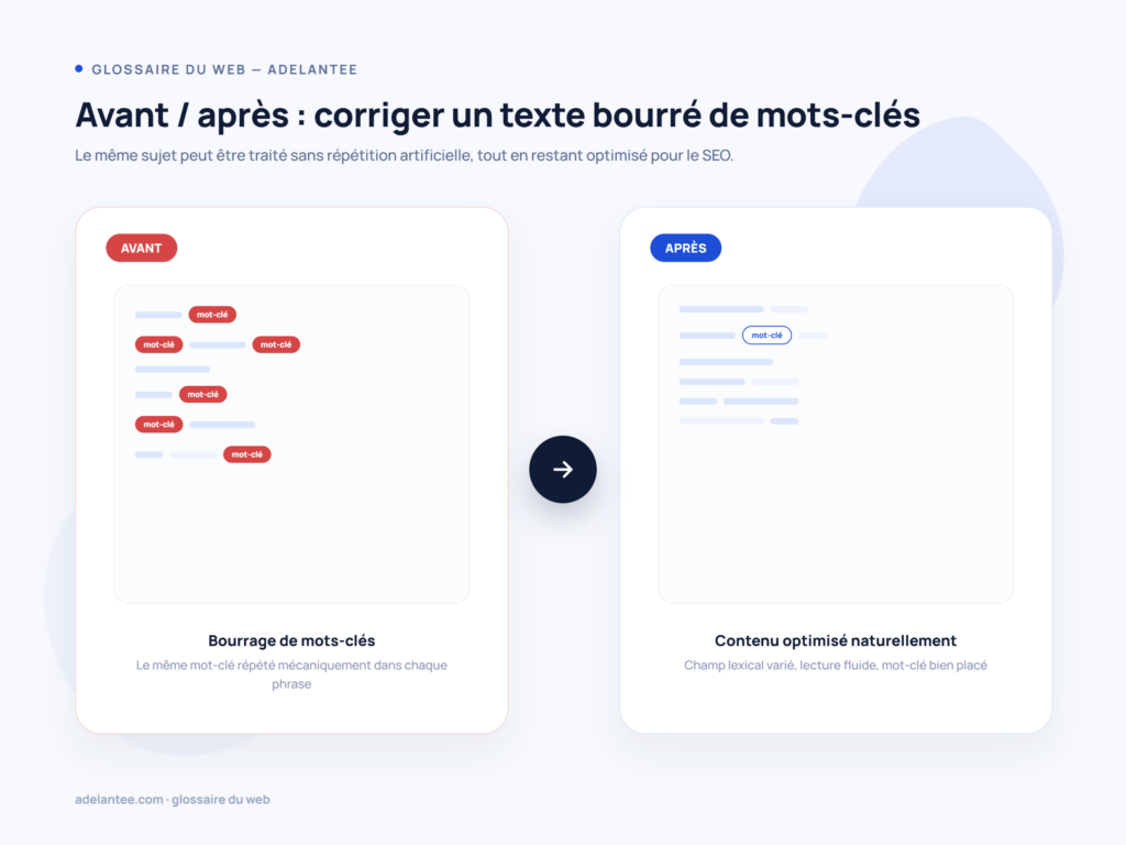 Avant/après : corriger un texte bourré de mots-clés en SEO