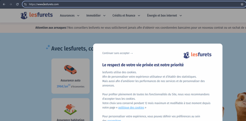 Capture d’écran d’un site web utilisant la balise HTTPS, montrant une connexion sécurisée avec un cadenas dans la barre d’adresse et une URL commençant par “https://”.