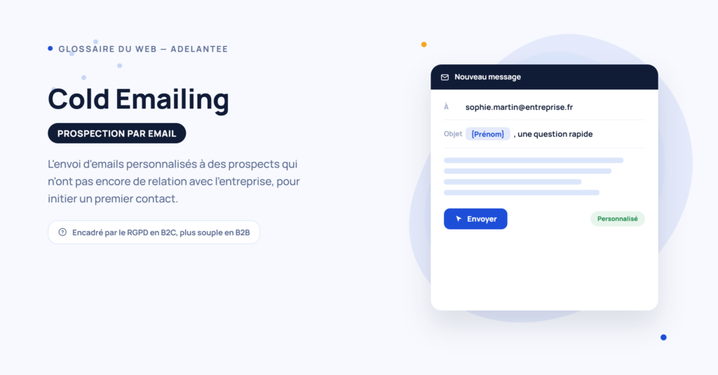 Mockup d'un email de prospection personnalisé avec objet et bouton d'envoi